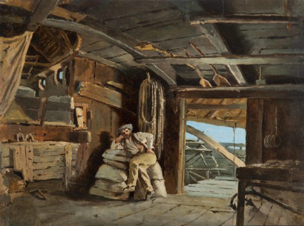 Guido Carmignani, Man Resting in a Ship Mill on the Po at Sacca