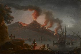 Eruption du Vésuve depuis la baie de Naples, la nuit
