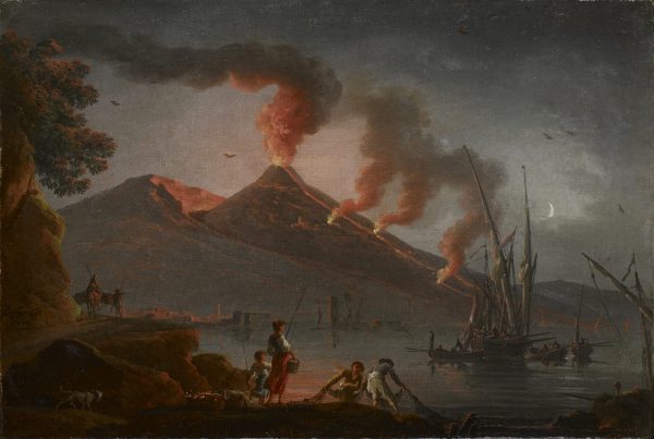 Eruption du Vésuve depuis la baie de Naples, la nuit