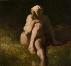Nude bather by the waterside