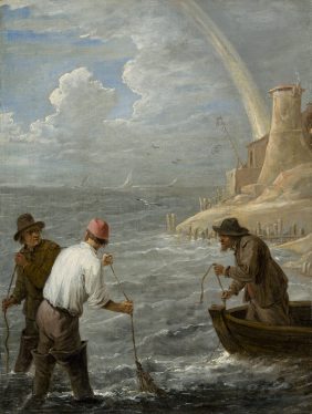 Trois pêcheurs relevant leurs filets