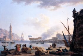 The Launch of a Warship at the Mouth of a Port