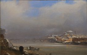 Vue de Turin sous la neige, église de la Gran Madre de Dio